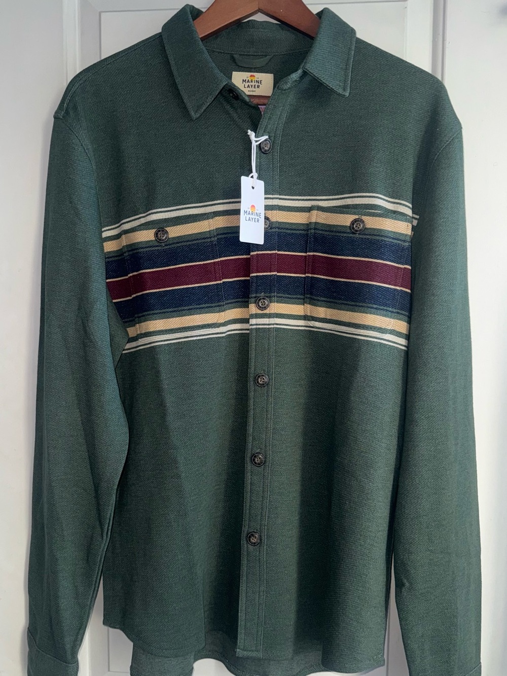 Marine Layer NWT Pacifica Stretch Twill Overshirt in Green Multi - Size Marge